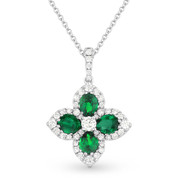 1.54ct Emerald & Diamond Pave Flower Pendant in 18k White Gold Flower Pendant w/ 14k Chain Necklace