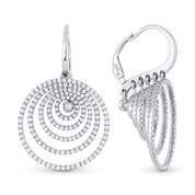 1.59ct Round Cut Diamond Pave Dangling Circle-Stack Leverback Earrings in 14k White Gold