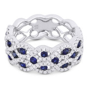 1.59ct Round Cut Sapphire & Diamond Pave Right-Hand Statement Ring in 18k White Gold