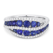 1.60ct 2-Row Round Brilliant Cut Sapphire & Diamond Pave Right-Hand Ring in 14k White Gold
