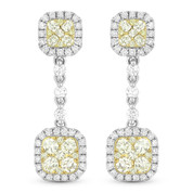 1.60ct Yellow Diamond Cluster & White Diamond Pave Dangling Earrings in 18k Yellow & White Gold