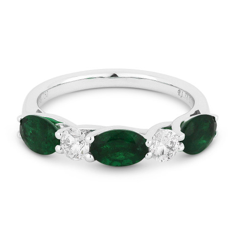 oval anniversary round stone ring emerald diamond hover zoom