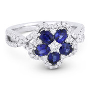 1.64ct Oval Cut Sapphire & Round Brilliant Diamond Flower-Design Cocktail Ring in 18k White Gold