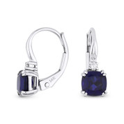 1.65ct Lab-Created Blue Sapphire & Diamond 14x5mm Leverback Drop Earrings in 14k White Gold