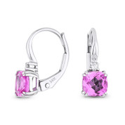 1.66ct Lab-Created Pink Sapphire & Diamond 14x5mm Leverback Drop Earrings in 14k White Gold