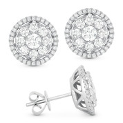 1.71ct Round Brilliant Cut Diamond Cluster & Halo Stud Earrings in 14k White Gold