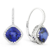 4.64ct Cushion Cut Lab-Created Blue Sapphire & Round Diamond Leverback Drop Earrings in 14k White Gold