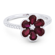 1.72ct Pear-Shaped Ruby & Round Cut Diamond Right-Hand Flower Ring in 18k White Gold