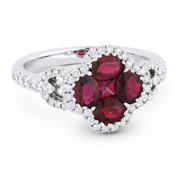 1.73ct Ruby Cluster & Diamond Pave Right-Hand Cocktail Ring in 18k White Gold