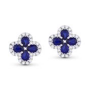 1.74ct Pear-Shaped Sapphire & Round Diamond Pave Flower Stud Earrings in 18k White Gold