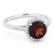 1.78ct Round Brilliant Cut Garnet & Diamond Halo Promise Ring in 14k White Gold