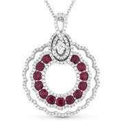 1.78ct Round Cut Ruby & Diamond Pave Statement Pendant & Chain Necklace in 14k White Gold