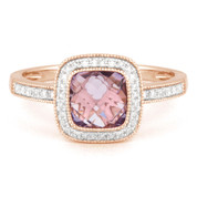 1.82ct Checkerboard Pink Amethyst & Round Cut Diamond Pave Halo-Design Ring in 14k Rose Gold