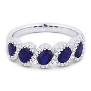 1.84ct Oval Cut Sapphire & Round Diamond Halo 5-Stone Ring in 14k White Gold
