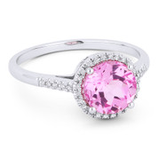 1.95ct Round Brilliant Cut Lab-Created Pink Sapphire & Diamond Halo Promise Ring in 14k White Gold