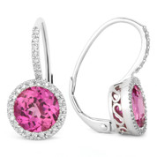 3.88ct Round Brilliant Cut Lab-Created Pink Sapphire & Diamond Leverback Drop Earrings in 14k White Gold