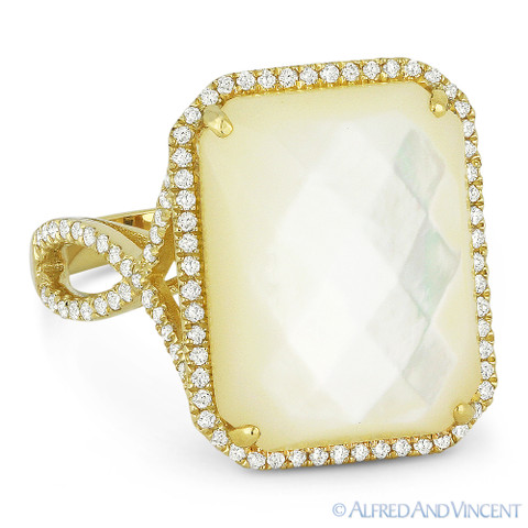 10.35ct Checkerboard Cushion Mother-of-Pearl & Round Cut Diamond Pave ...