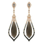 10.50ct Smoky Topaz w/ Black, White, & Brown Diamond Dangling Earrings in 14k Rose & Black Gold