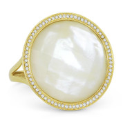 10.49ct Checkerboard Round Mother-of-Pearl & 0.21ct Round Cut Diamond Halo Cocktail Ring in 14k Yellow Gold