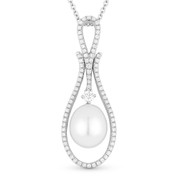 10mm x 8mm Freshwater Pearl & 0.35ct Diamond Pave Pendant & Chain Necklace in 14k White Gold