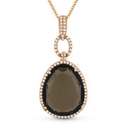 11.34ct Pear-Shaped Smoky Topaz & Round Cut Diamond Halo Pendant & Chain Necklace in 14k Rose Gold