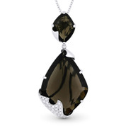 12.38ct Fancy Cut Smoky Topaz & Round Diamond Pave Pendant & Chain Necklace in 14k White Gold