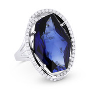 12.71ct Fancy Checkerboard Lab-Created Sapphire & Diamond Oval Halo Cocktail Ring in 14k White Gold