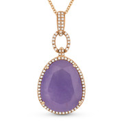 13.81ct Pear-Shaped Purple Jade & Round Cut Diamond Halo Pendant & Chain Necklace in 14k Rose Gold