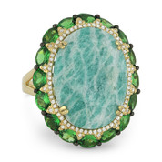 13.88ct Oval Amazonite, Garnet, & Diamond Cocktail Ring in 14k Yellow & Black Gold