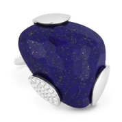 14.47 ct Fancy Checkerboard Cut Blue Lapis & Diamond Cocktail Ring in 14k White Gold