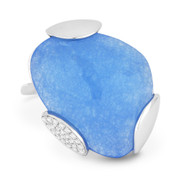 12.00ct Fancy Checkerboard Cut Blue Jade & Round Diamond Cocktail Ring in 14k White Gold