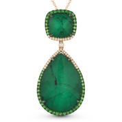14.80ct Emerald, Green Garnet, & Diamond Statement Pendant & Chain Necklace in 14k Rose & Black Gold