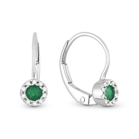 0.27ct Round Cut Emerald & Diamond Leverback Drop Baby Earrings in 14k ...