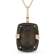 15.01ct Checkerboard Cushion Smoky Topaz w/ White & Black Diamond Pave Pendant & Necklace in 14k Rose & Black Gold