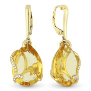 15.67ct Citrine & Diamond Flower & Vine Dangling Earrings in 14k Yellow Gold