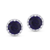 2.00ct Round Brilliant Cut Lab-Created Blue Sapphire & Diamond Halo Martini Stud Earrings in 14k White Gold