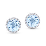 2.01ct Round Brilliant Cut Blue Topaz & Diamond Halo Martini Stud Earrings in 14k White Gold