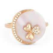 2.06ct Circle Mother-of-Pearl & Round Cut Diamond Right-Hand Cocktail Ring in 14k Rose Gold