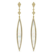 2.06ct Mother-of-Pearl & Diamond Pave Dangling Long-Marquise Stiletto Earrings in 14k Yellow Gold