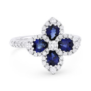 2.08ct Pear-Shaped Sapphire & Round Cut Diamond Pave Right-Hand Flower Ring in 18k White Gold