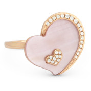 2.11ct Heart-Shaped Mother-of-Pearl & Round Cut Diamond Right-Hand Cocktail Ring in 14k Rose Gold