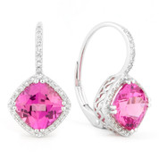4.57ct Cushion Cut Lab-Created Pink Sapphire & Round Diamond Leverback Drop Earrings in 14k White Gold