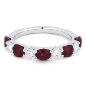 2.23ct Oval Cut Ruby & Round Diamond 9-Stone Anniversary Ring / Wedding Band in 18k White Gold