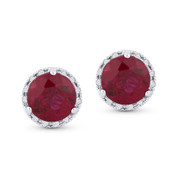 2.30ct Round Brilliant Cut Lab-Created Ruby & Diamond Halo Martini Stud Earrings in 14k White Gold