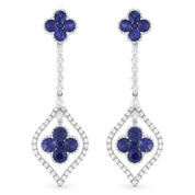 2.32ct Sapphire Cluster & Diamond Pave Dangling Flower Earrings in 18k White Gold