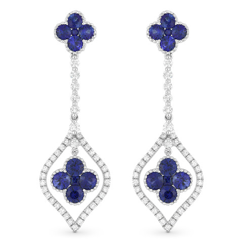 2.32ct Sapphire Cluster & Diamond Pave Dangling Flower Earrings in 18k ...