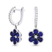 2.39ct Pear-Shaped Sapphire & Round Diamond Dangling Flower Earrings in 18k White Gold