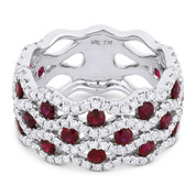 2.45ct Round Cut Ruby & Diamond Pave Right-Hand Wide Statement Ring in 18k White Gold