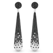 2.51ct Black & White Diamond Pave Dangling Earrings in 14k White & Black Gold