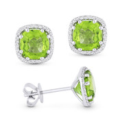 2.51ct Cushion Cut Peridot & Round Diamond 8-Prong Square-Halo Stud Earrings in 14k White Gold